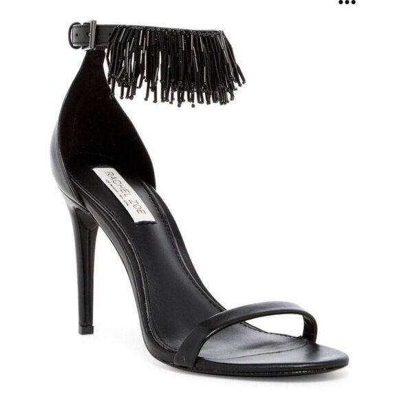 Rachel Zoe EMINA Fringe Stiletto Heeled Sandals in Black Size 8 - Picture 1 of 7